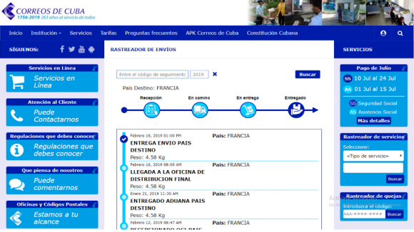 Posibilita rastrear los envíos que se realizan a través del Servicio Postal Universal, desde que se imponen en el país de origen hasta que llegan a la unidad de Correos de Cuba donde el destinatario debe recogerlo.