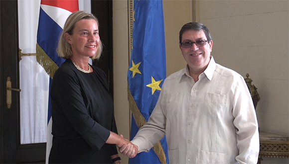 Bruno Rodríguez Parrilla y Federica Mogherini destacaron la importancia del Acuerdo de Diálogo Político y Cooperación, firmado a finales de 2016, como marco regulatorio para la consolidación de los vínculos entre las dos partes.