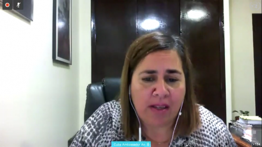 La representante permanente alterna de Cuba ante Naciones Unidas, Ana Silvia Rodríguez, destacó en una sesión virtual del Consejo Económico y Social (Ecosoc) cómo esas medidas obstruyen la capacidad de los Estados para adquirir equipamiento y suministros médicos esenciales contra la epidemia.