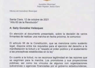 El gobierno municipal de La Habana Vieja, en esta capital, denegó hoy el permiso a una marcha cuyos promotores vinculó con organizaciones subversivas y consideró sus propósitos como provocación carente de legalidad.