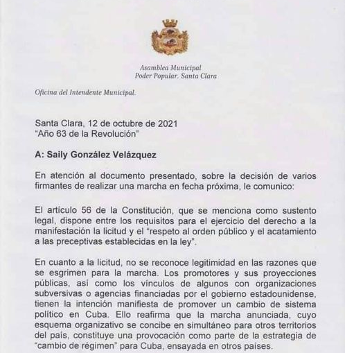 El gobierno municipal de La Habana Vieja, en esta capital, denegó hoy el permiso a una marcha cuyos promotores vinculó con organizaciones subversivas y consideró sus propósitos como provocación carente de legalidad.